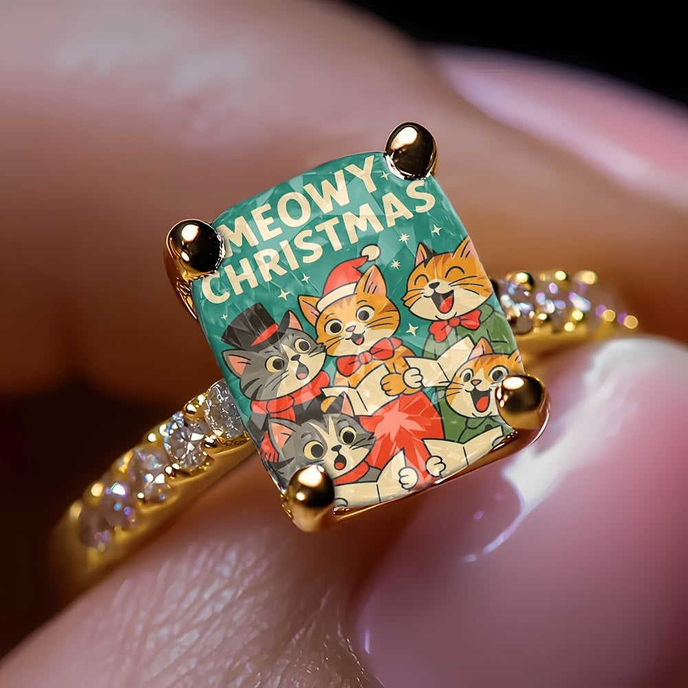 Meow Christmas Square Ring