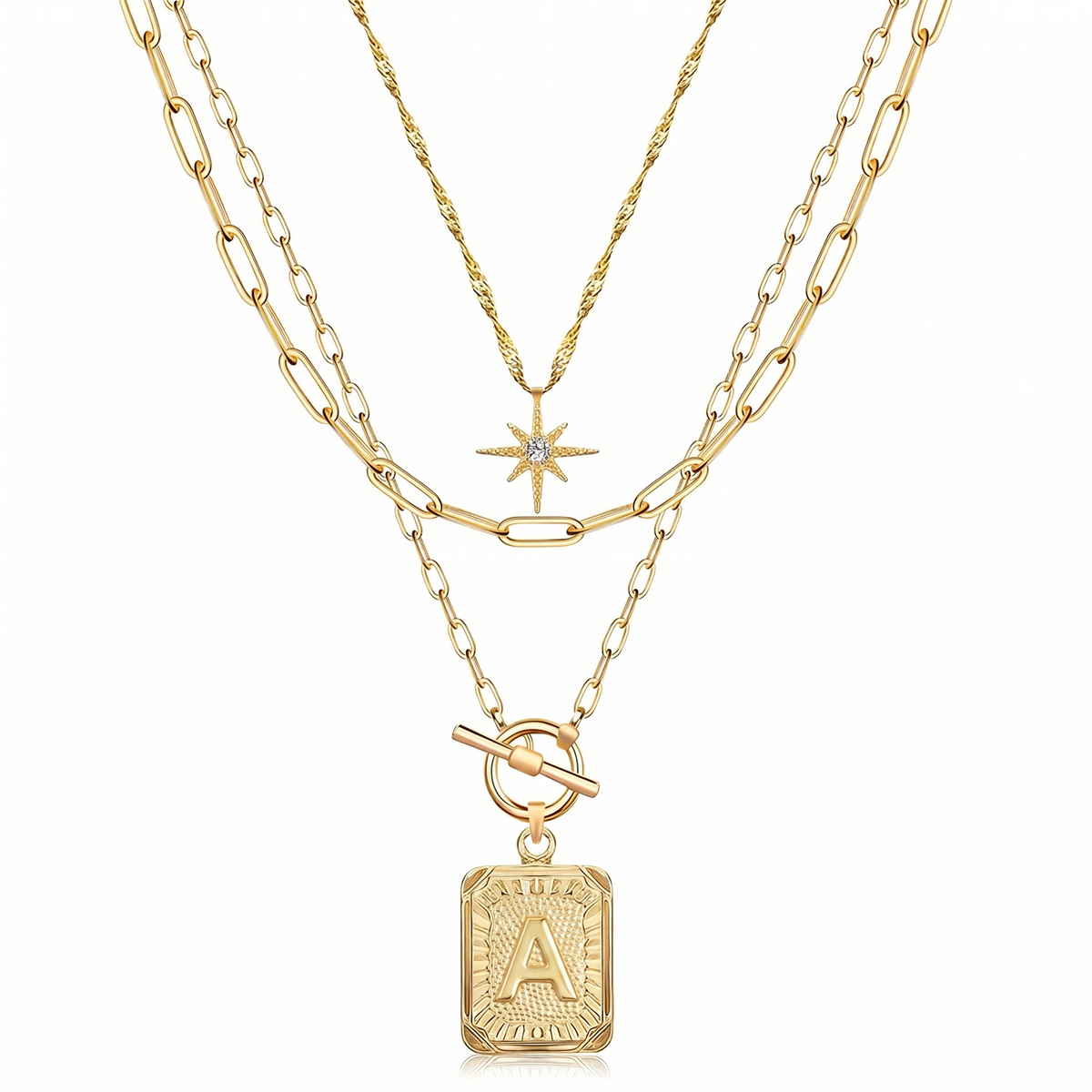 3pc Star Initial Necklace Set