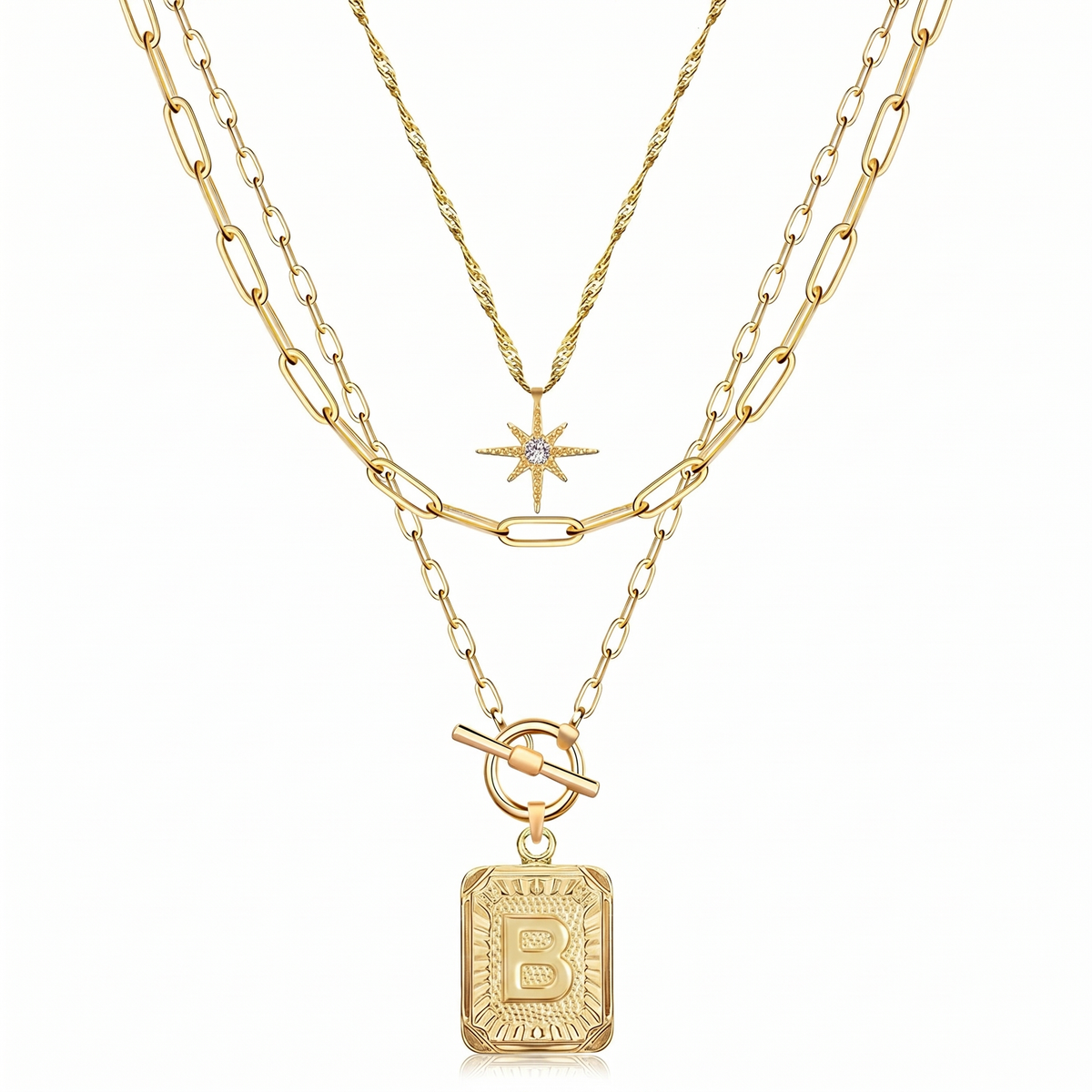 3pc Star Initial Necklace Set