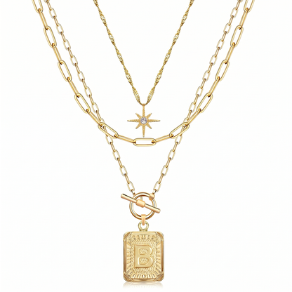 3pc Star Initial Necklace Set