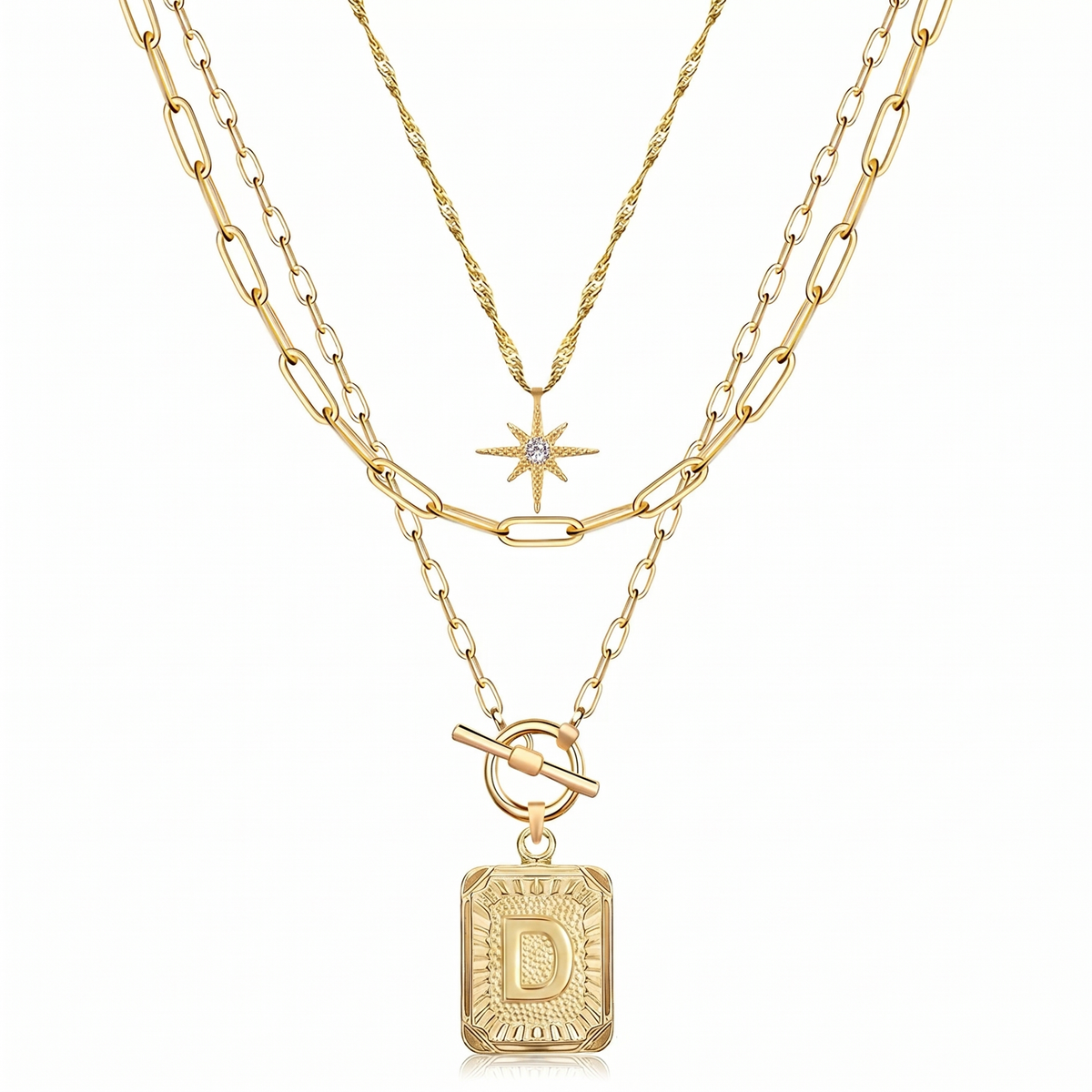 3pc Star Initial Necklace Set