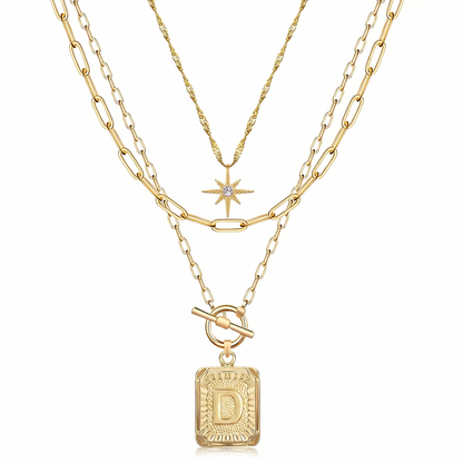 3pc Star Initial Necklace Set