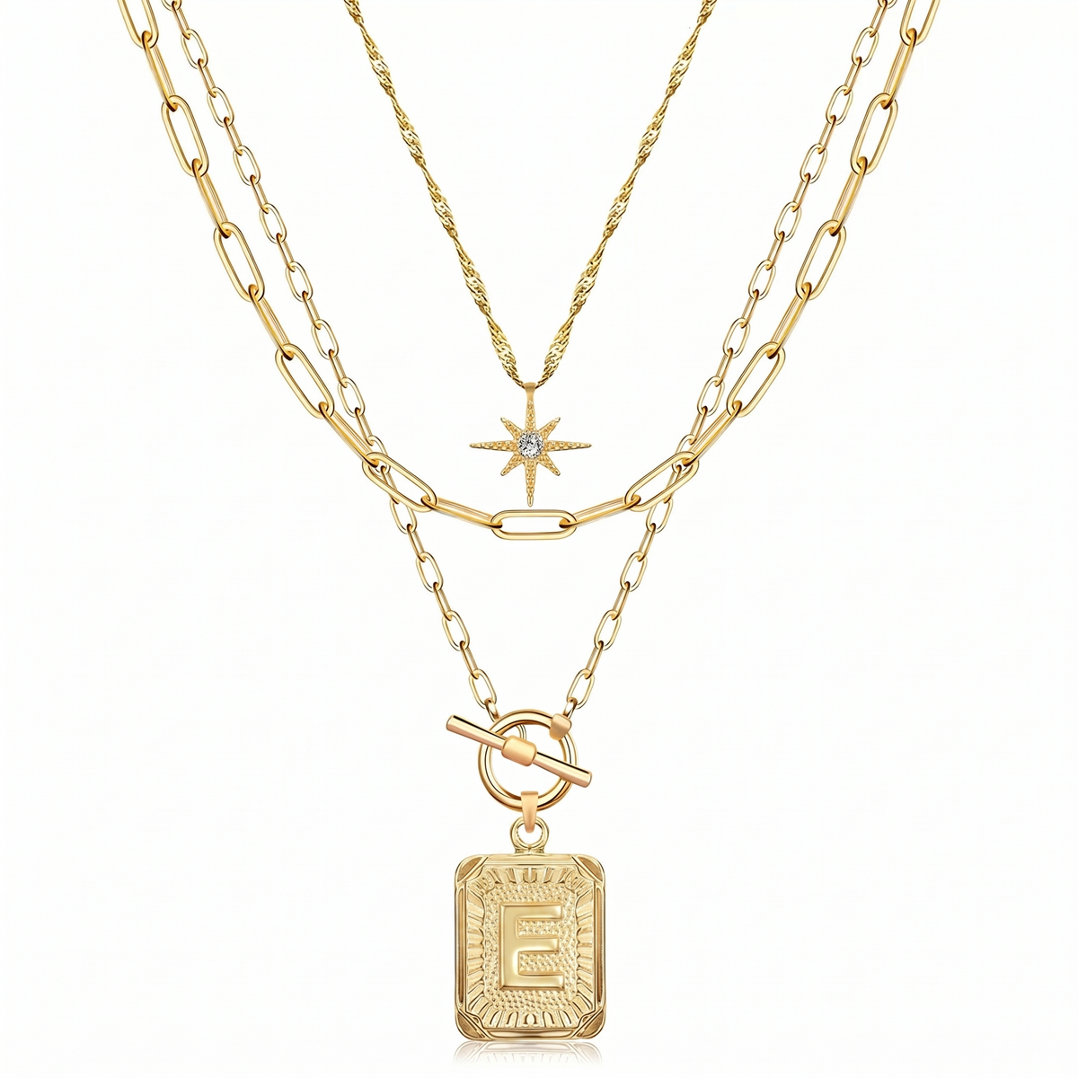3pc Star Initial Necklace Set
