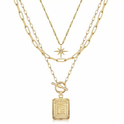 3pc Star Initial Necklace Set