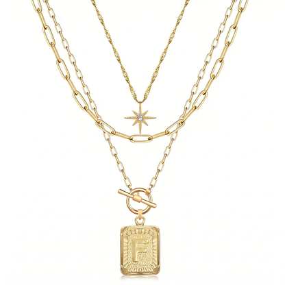 3pc Star Initial Necklace Set