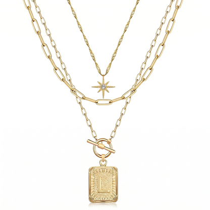 3pc Star Initial Necklace Set