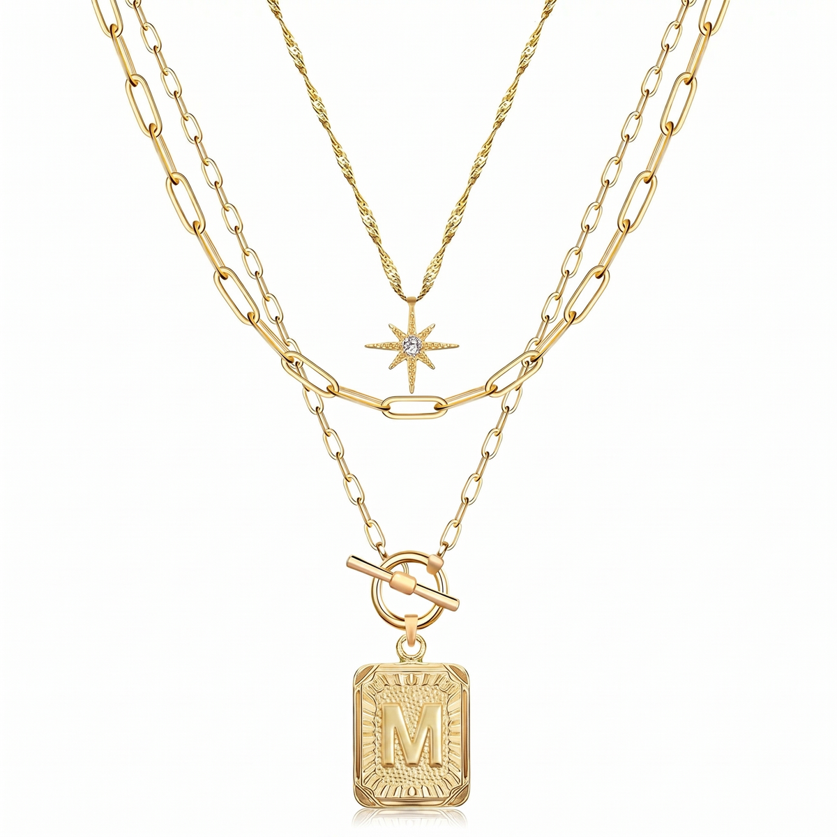 3pc Star Initial Necklace Set
