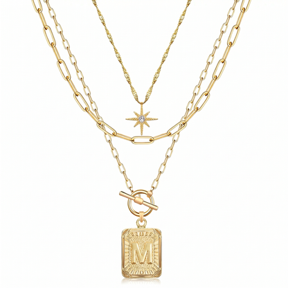 3pc Star Initial Necklace Set