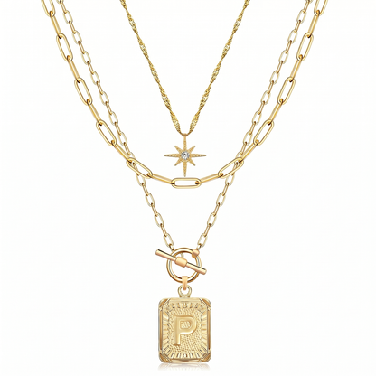 3pc Star Initial Necklace Set