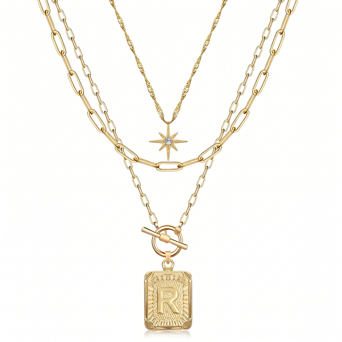 3pc Star Initial Necklace Set