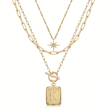 3pc Star Initial Necklace Set