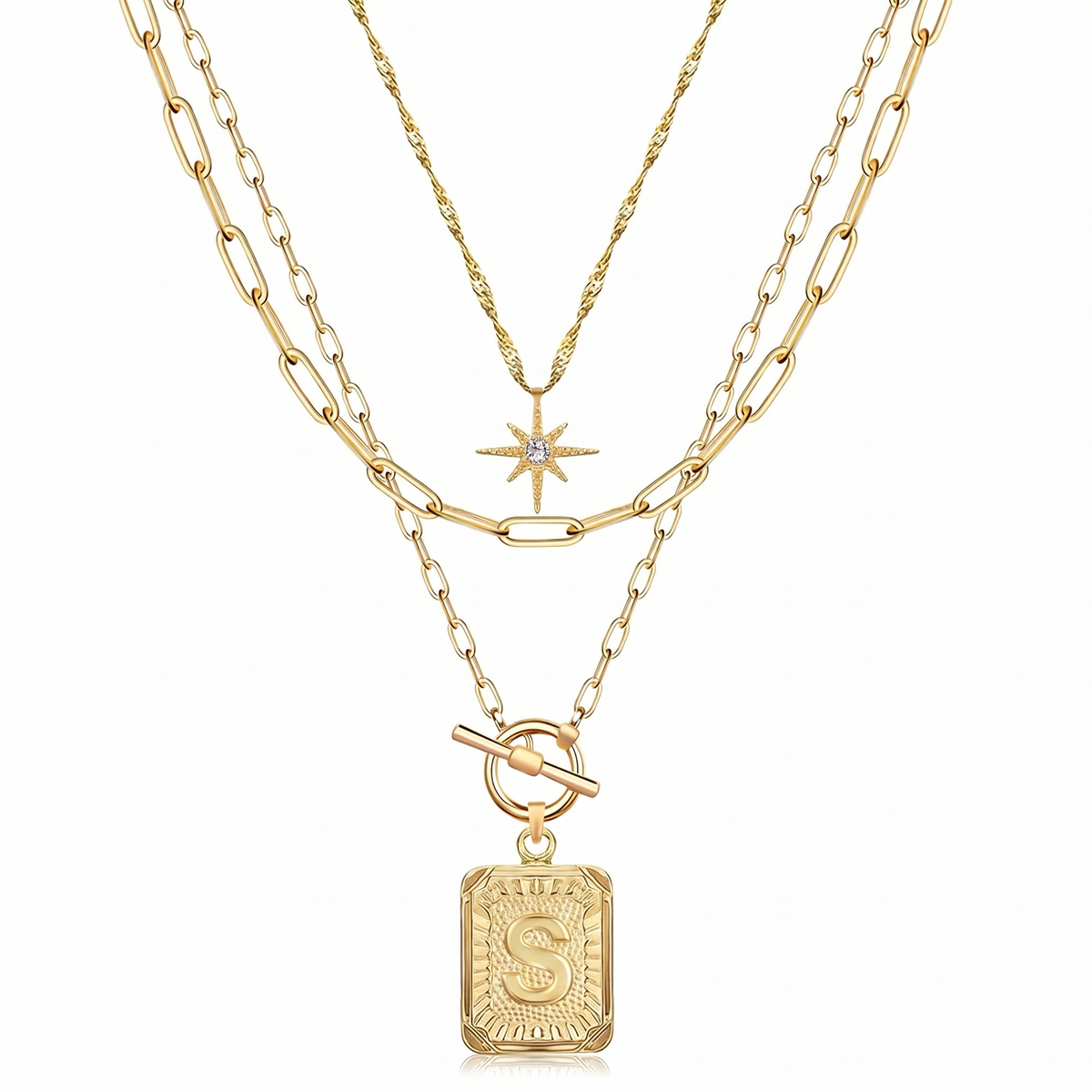 3pc Star Initial Necklace Set