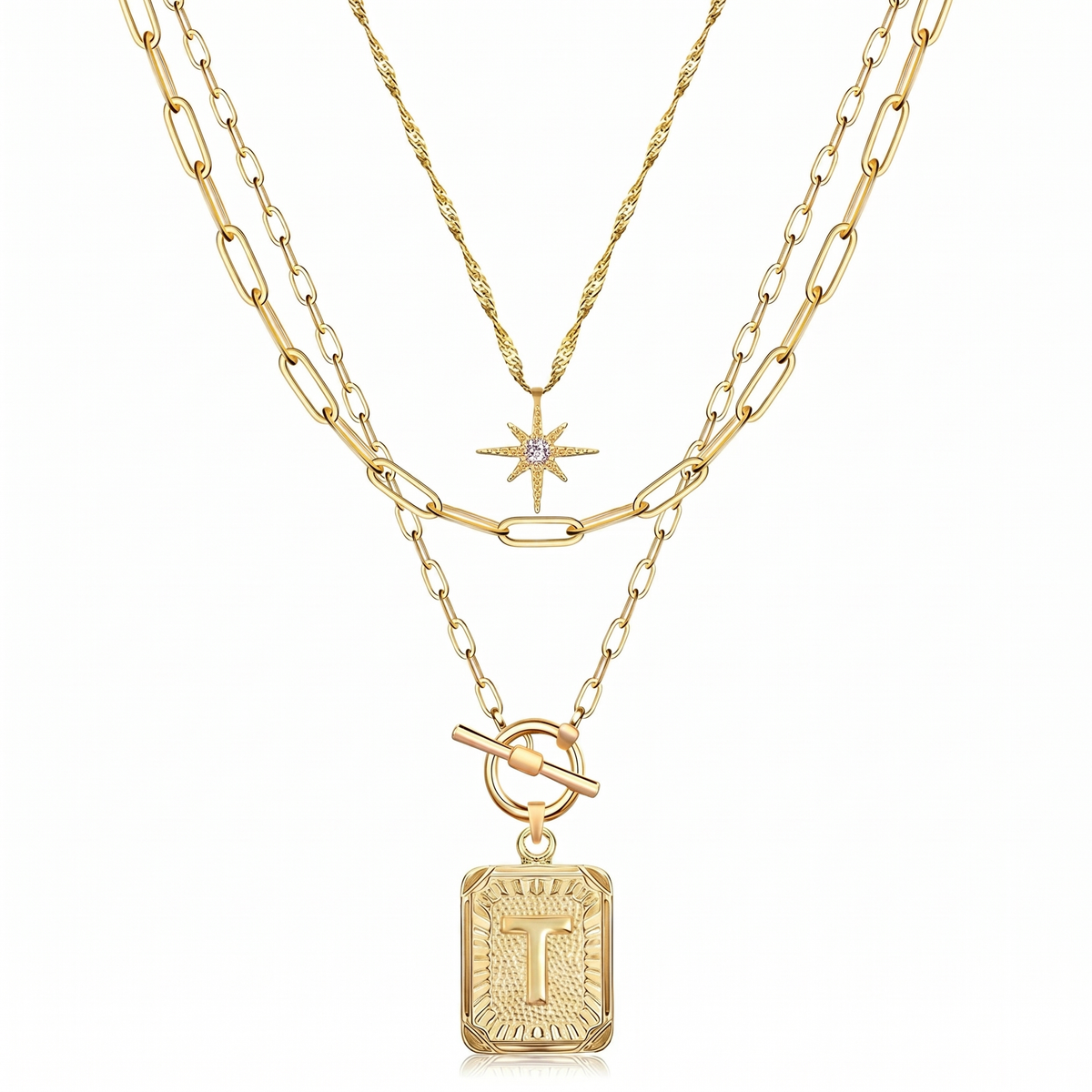3pc Star Initial Necklace Set