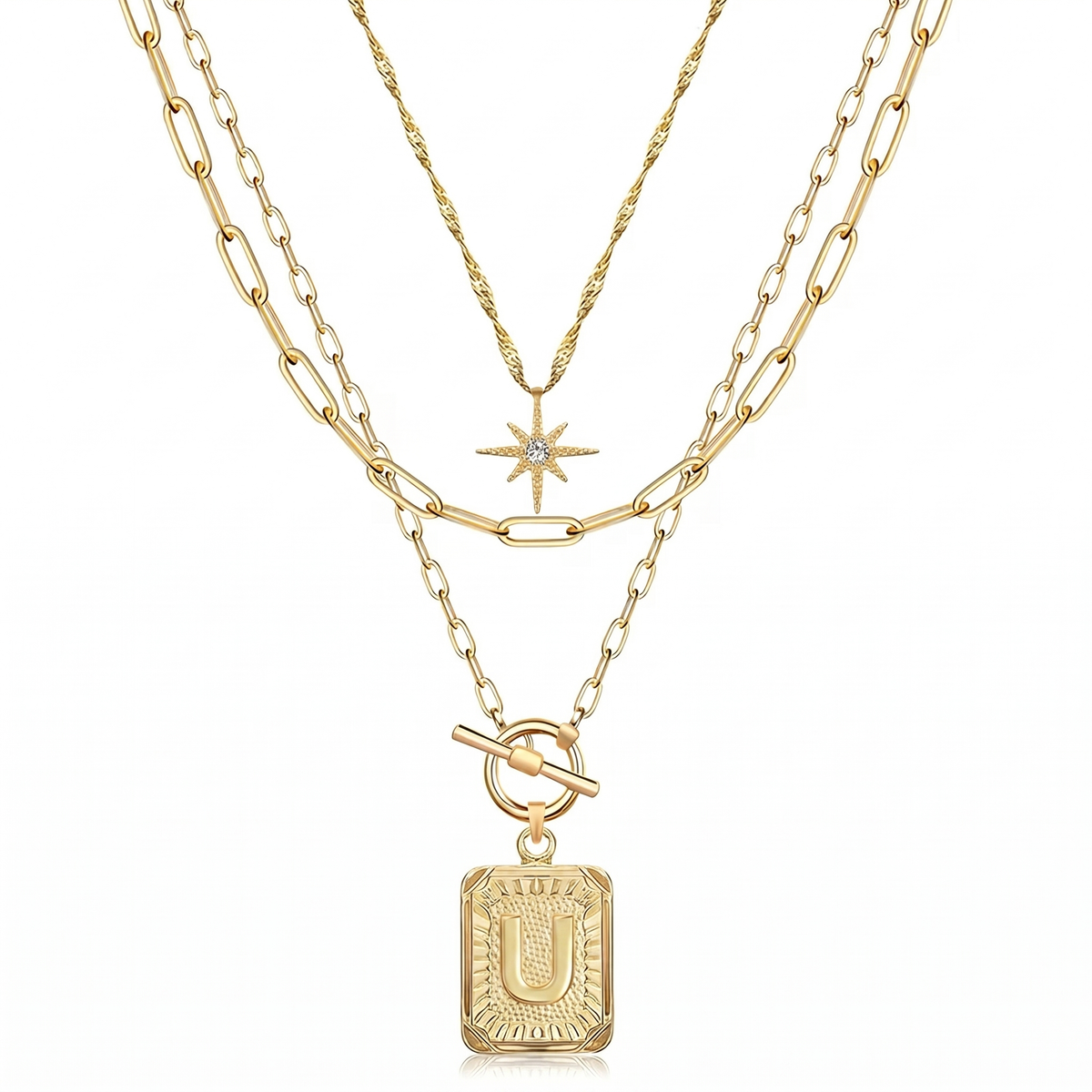 3pc Star Initial Necklace Set