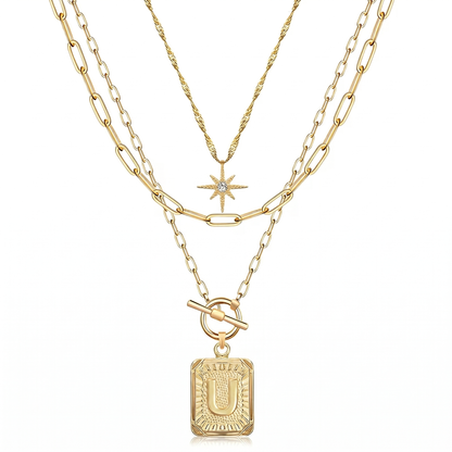 3pc Star Initial Necklace Set