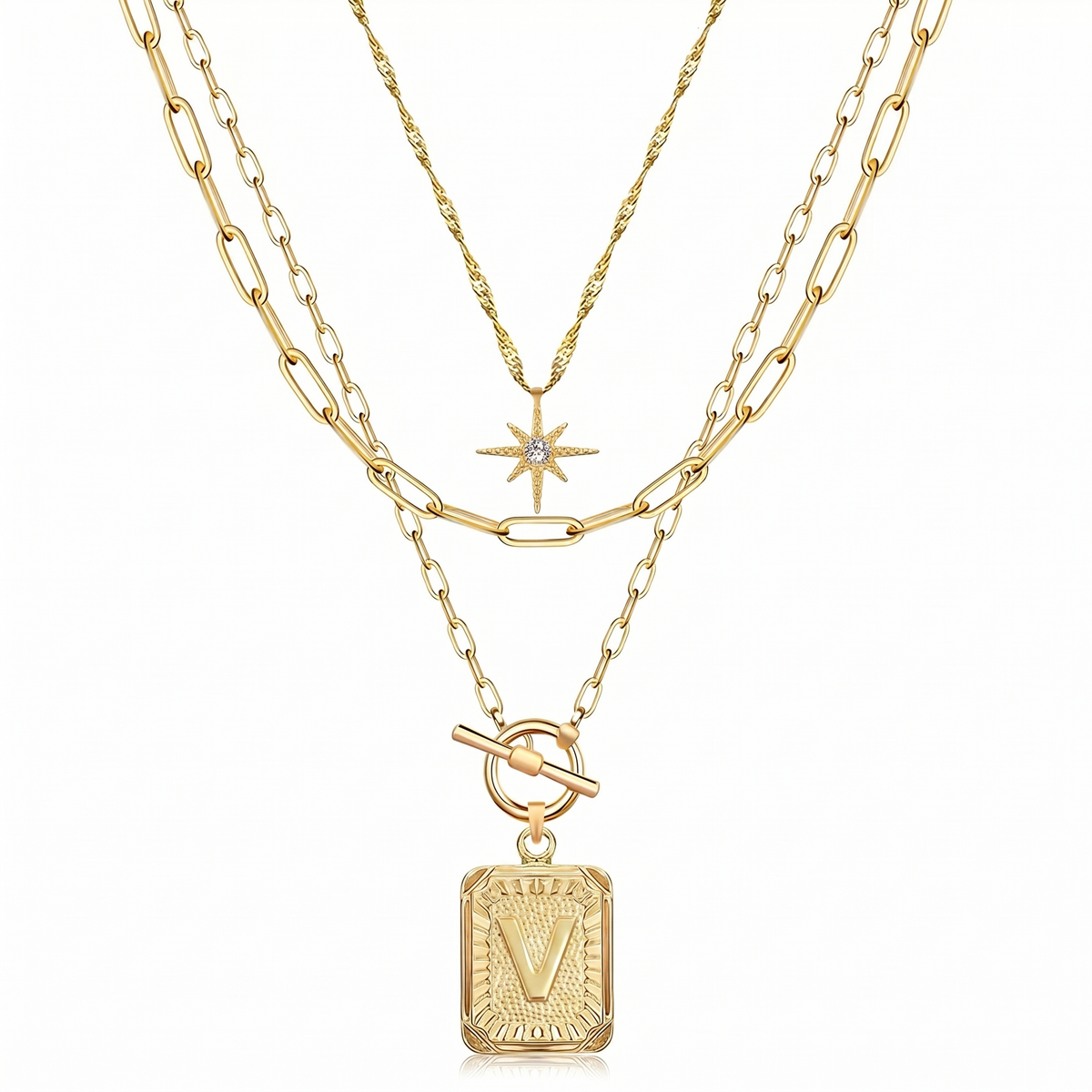 3pc Star Initial Necklace Set
