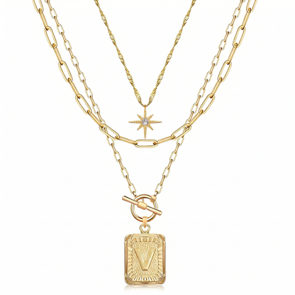 3pc Star Initial Necklace Set