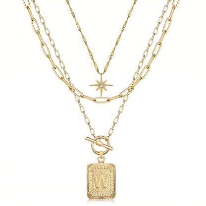 3pc Star Initial Necklace Set