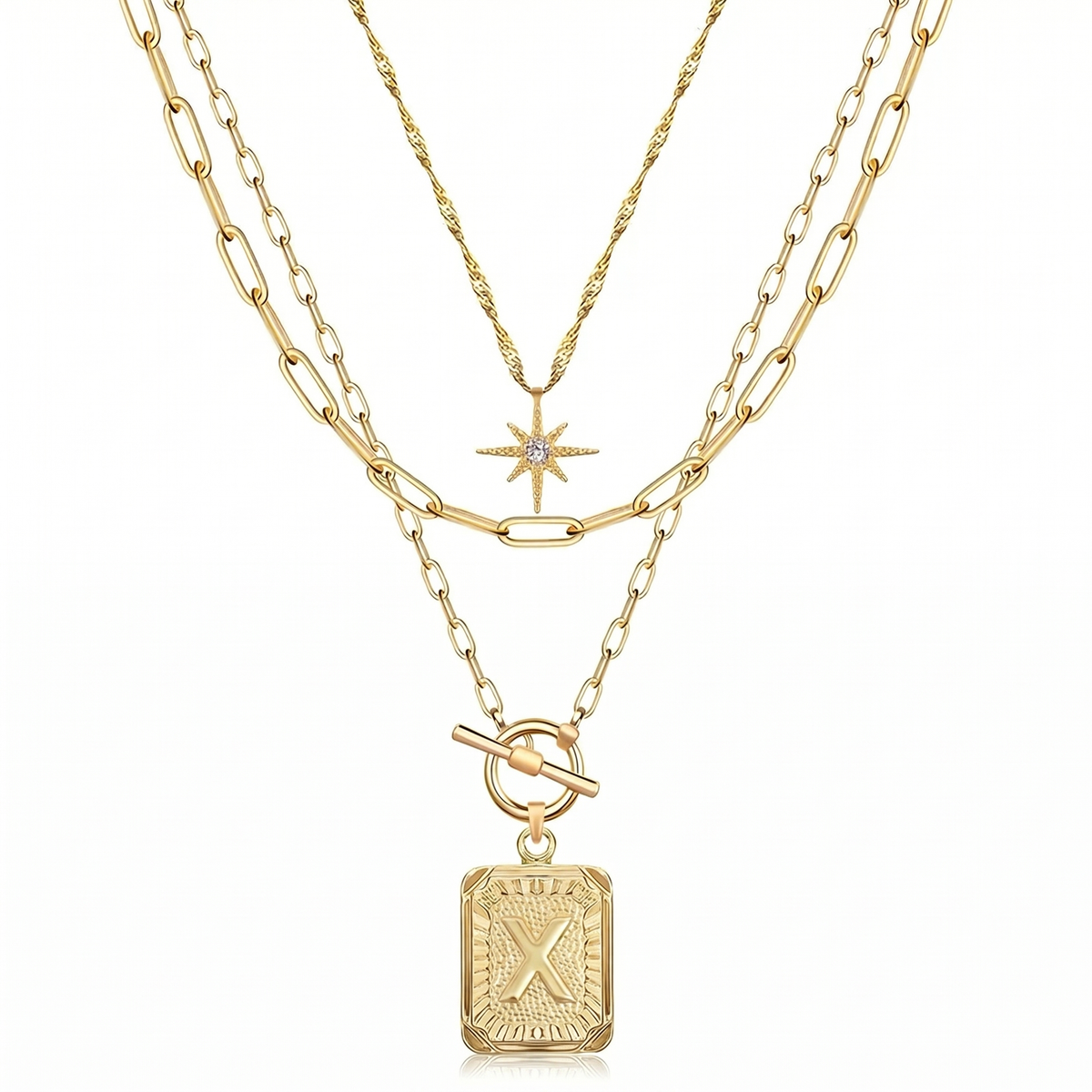 3pc Star Initial Necklace Set