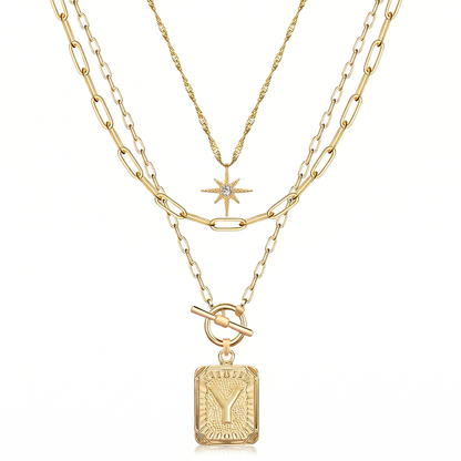 3pc Star Initial Necklace Set