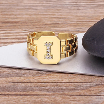 Square Crystal Initial Ring
