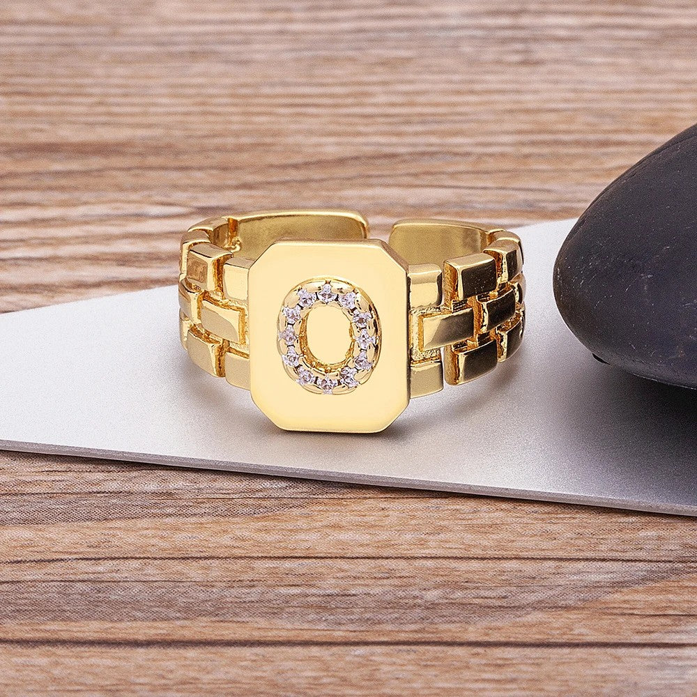 Square Crystal Initial Ring