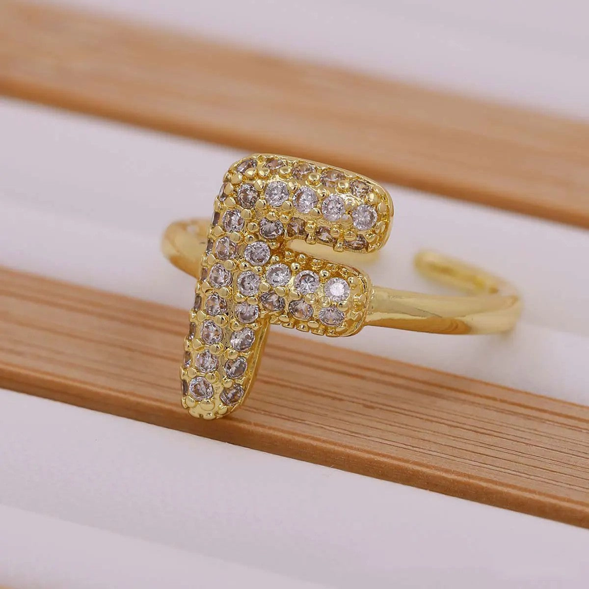 Crystal Letter Open Ring