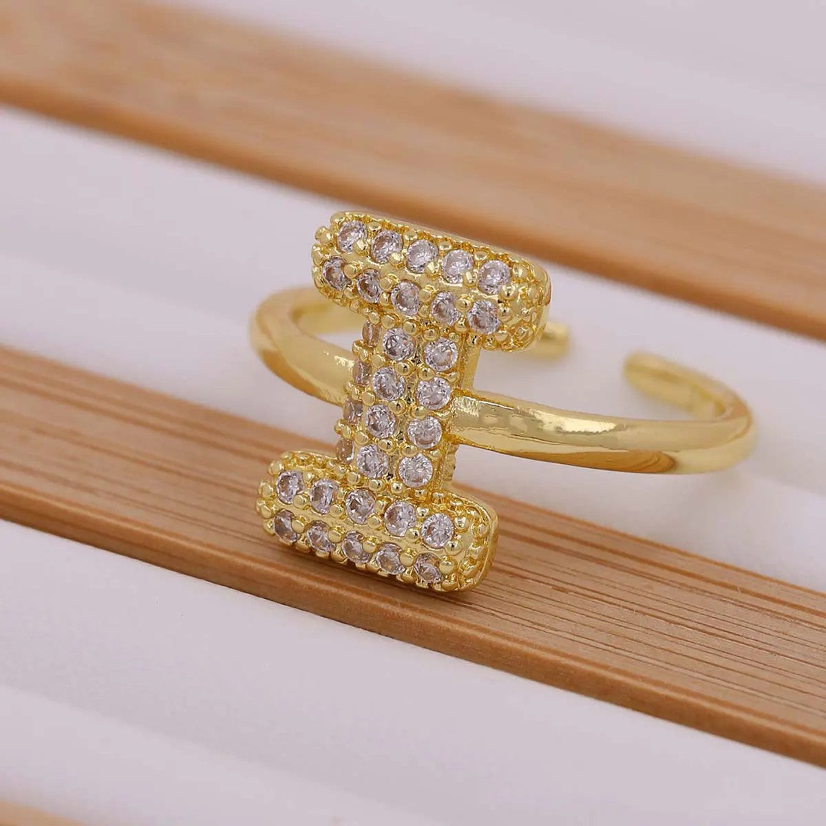 Crystal Letter Open Ring