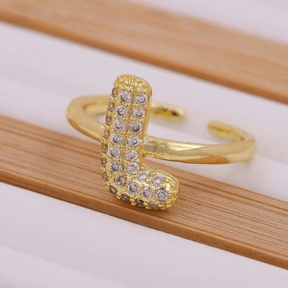 Crystal Letter Open Ring