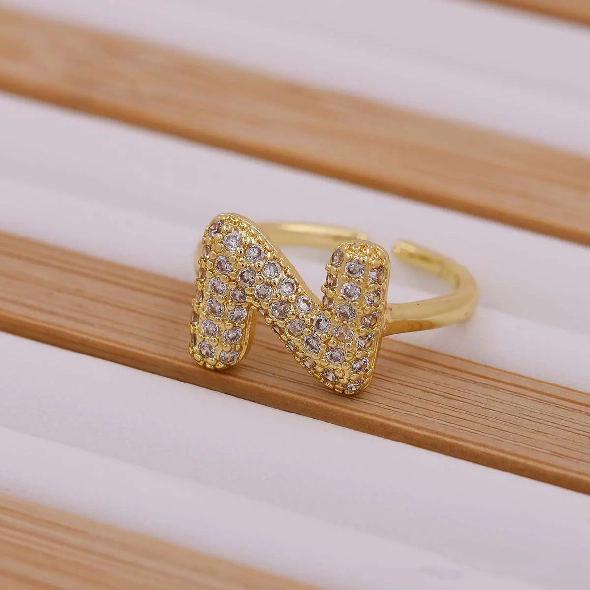 Crystal Letter Open Ring