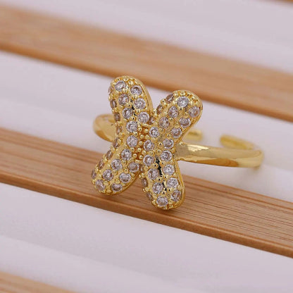 Crystal Letter Open Ring