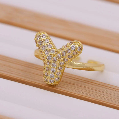 Crystal Letter Open Ring