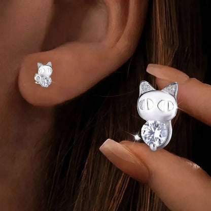 Crystal Cat Stud Earrings