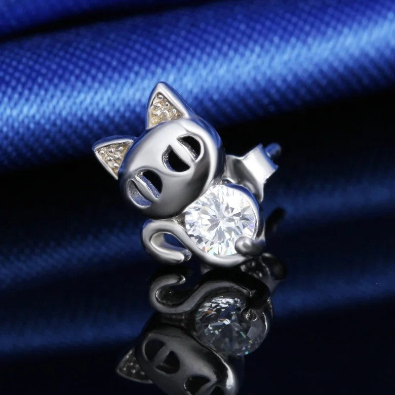 Crystal Cat Stud Earrings
