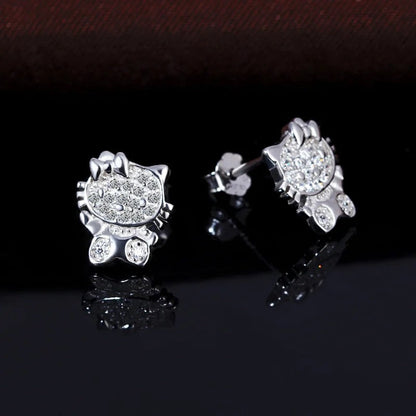 Crystal Cat Stud Earrings