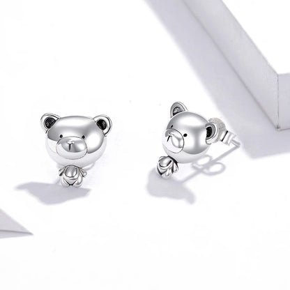 Silver Bear Stud Earrings