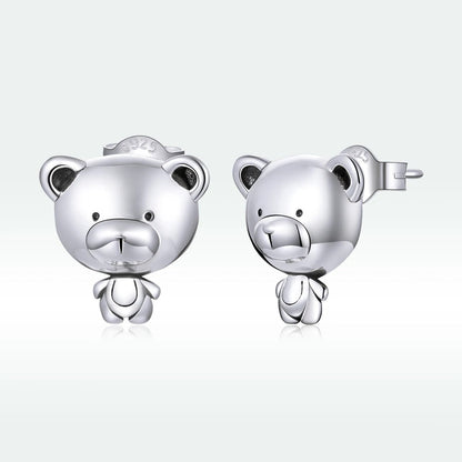 Silver Bear Stud Earrings
