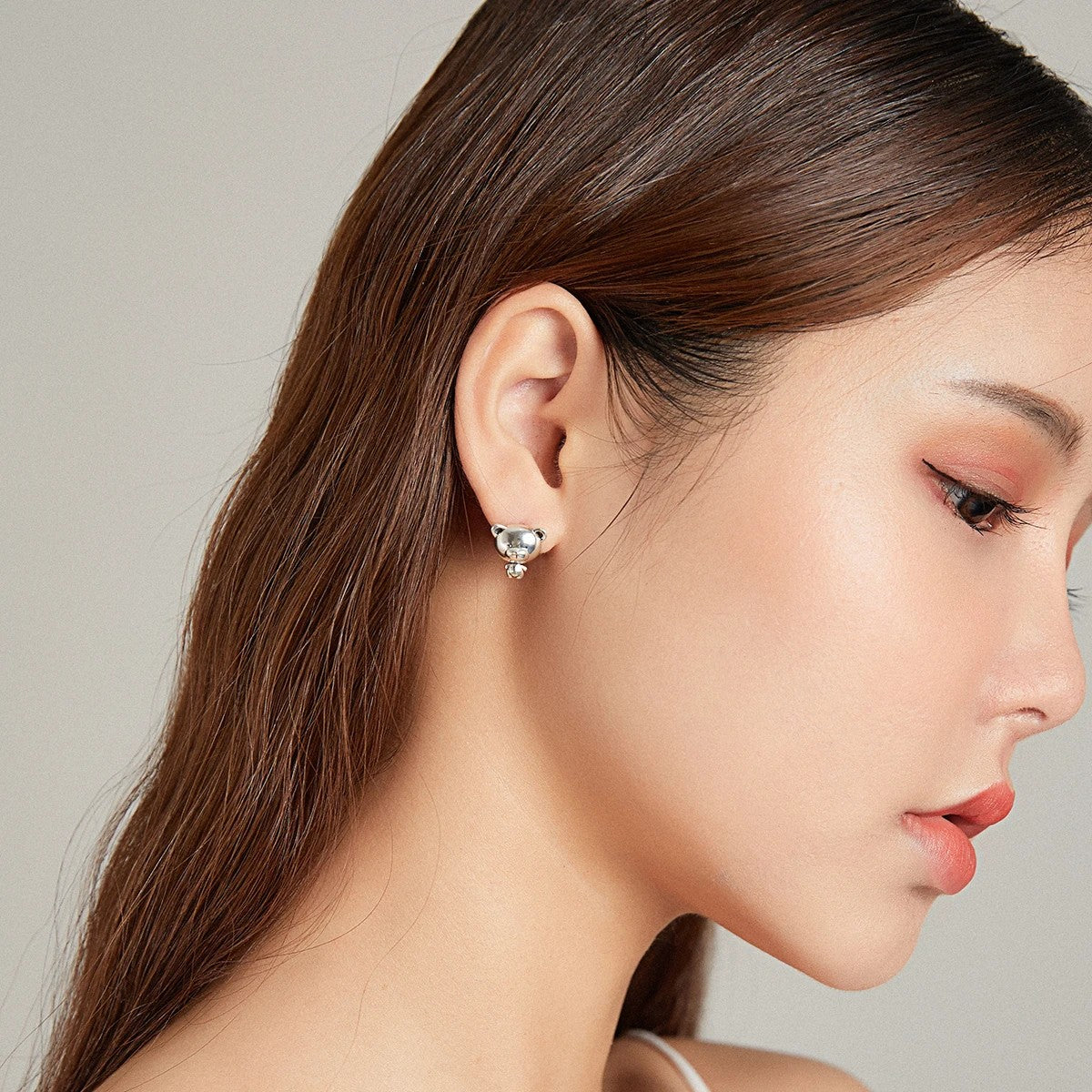 Silver Bear Stud Earrings