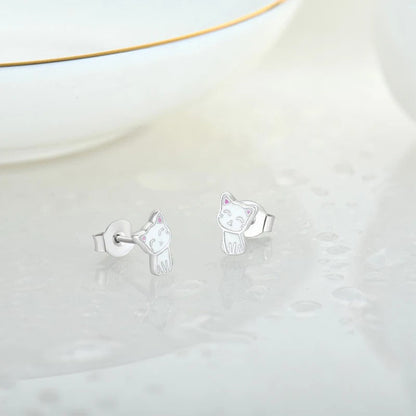 Pink Enamel Kitty Stud Earrings
