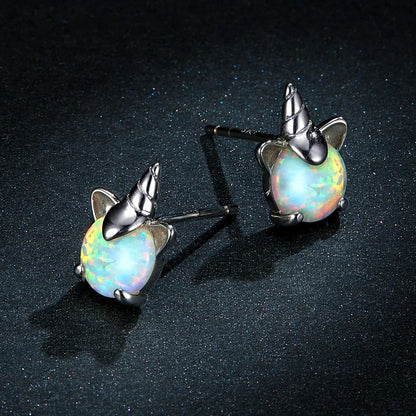 Opal Unicorn Stud Earrings