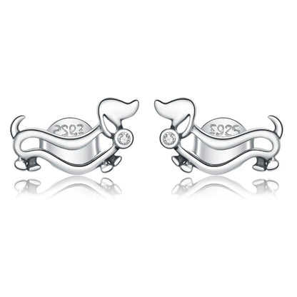 Gold Crystal Dachshund Stud Earrings