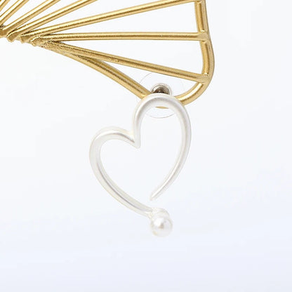 Open Heart Wire Pearl Stud Earrings