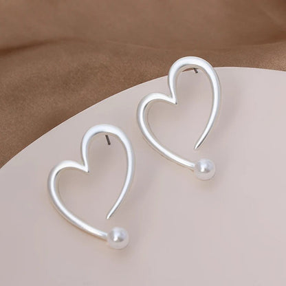 Open Heart Wire Pearl Stud Earrings
