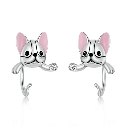 Pink Ear French Bulldog Stud Earrings