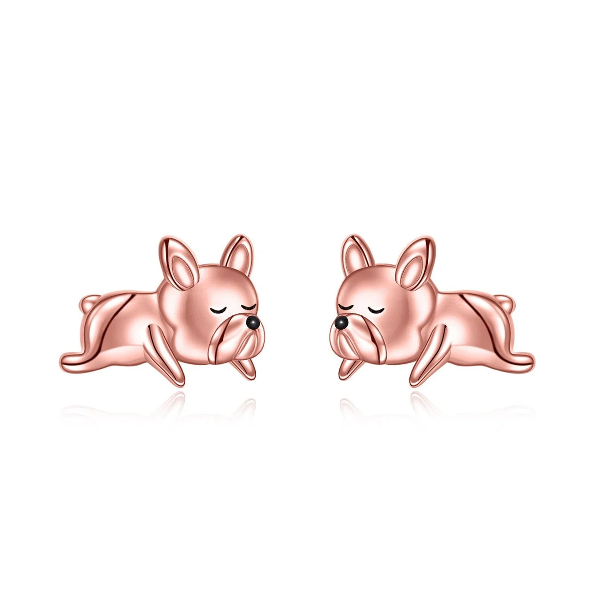 Rose Gold Lying Dog Stud Earrings