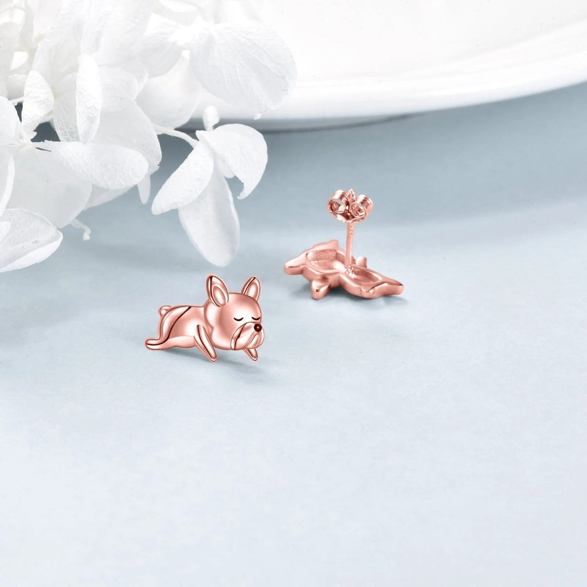 Rose Gold Lying Dog Stud Earrings