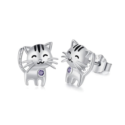 Striped Cat Zircon Stud Earrings