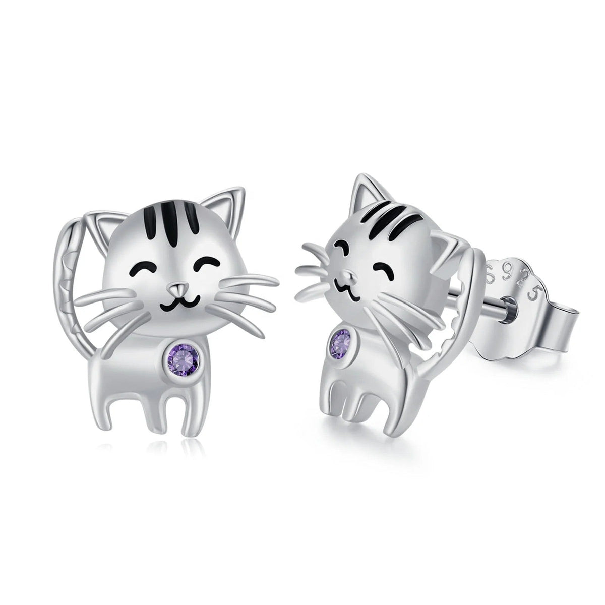 Striped Cat Zircon Stud Earrings
