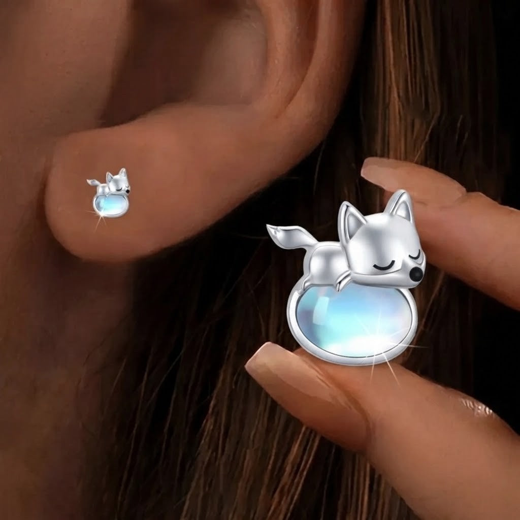 Moonstone Fox Stud Earrings