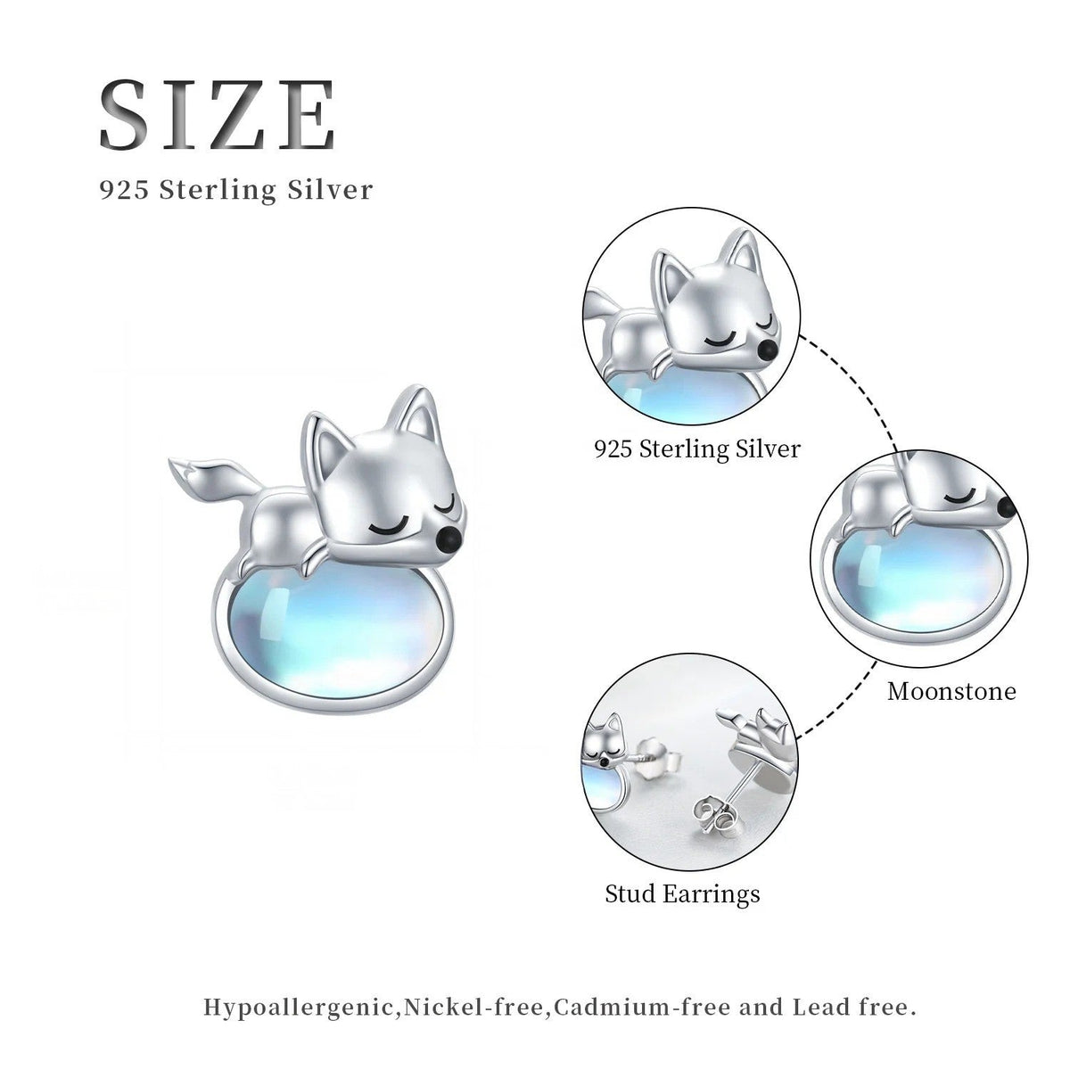 Moonstone Fox Stud Earrings